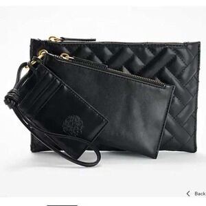 Vince Camuto Aliya Black Quilted 3-in-1 Pouch Wristlet Set and Card Case NEW